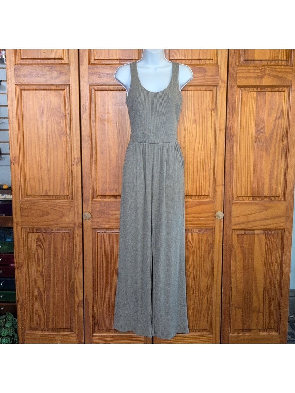 Gilli Greed Ribbed Romper Tank Wide Leg Jumpsuit S                        M239